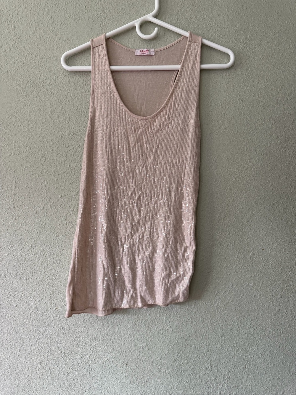 Sequin Scoop Neck Tank Top - Blush Pink